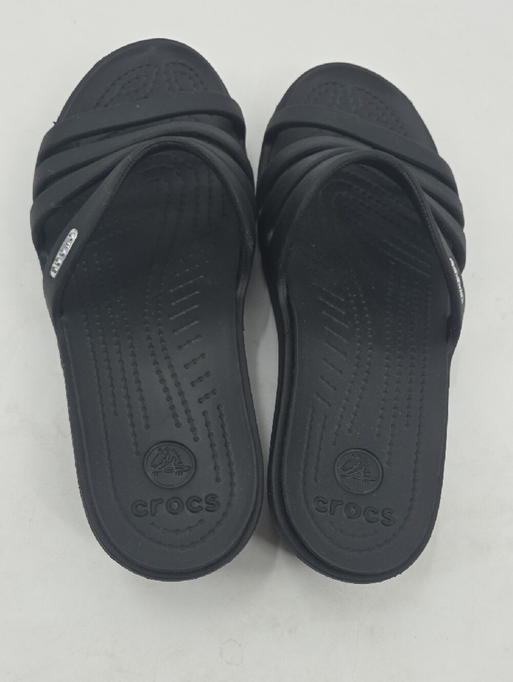 Black CROCS Strappy Slide Sandals - Picture 4 of 16